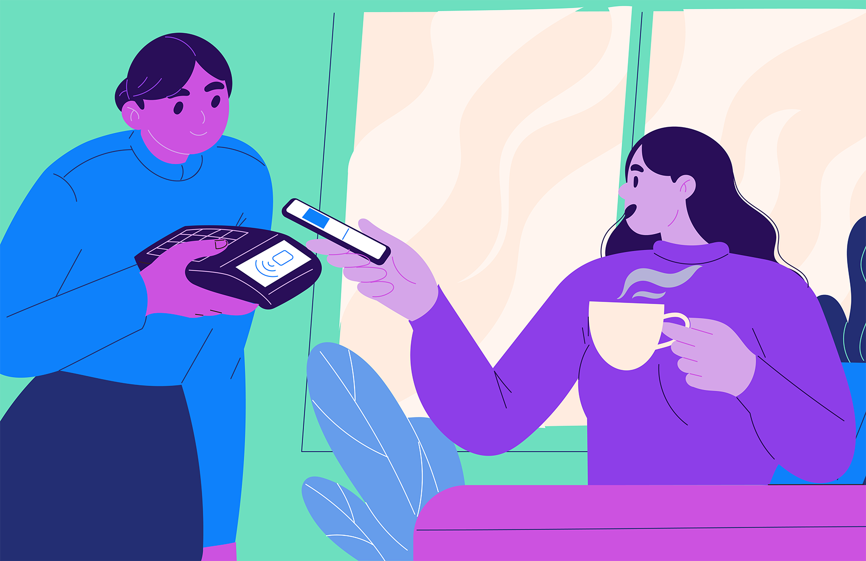 Customer paying on CHEQ point of sale system with their phone